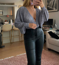 Load image into Gallery viewer, NWT Plunging Body Suit Flare Fun Sleeves Size S
